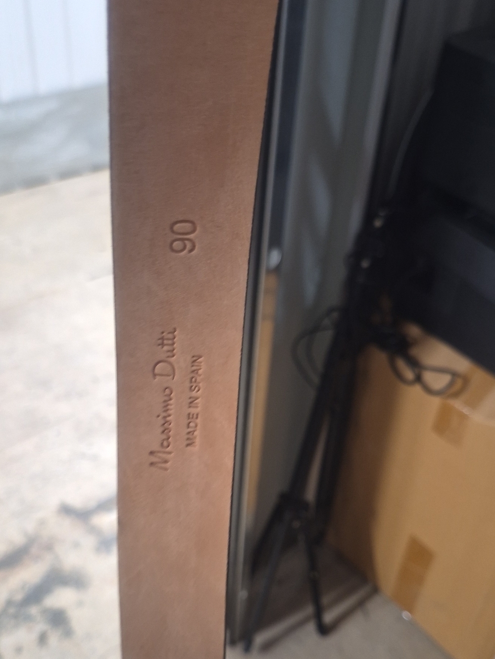Massimo Dutti Tan Leather Belt with Embossed Logo